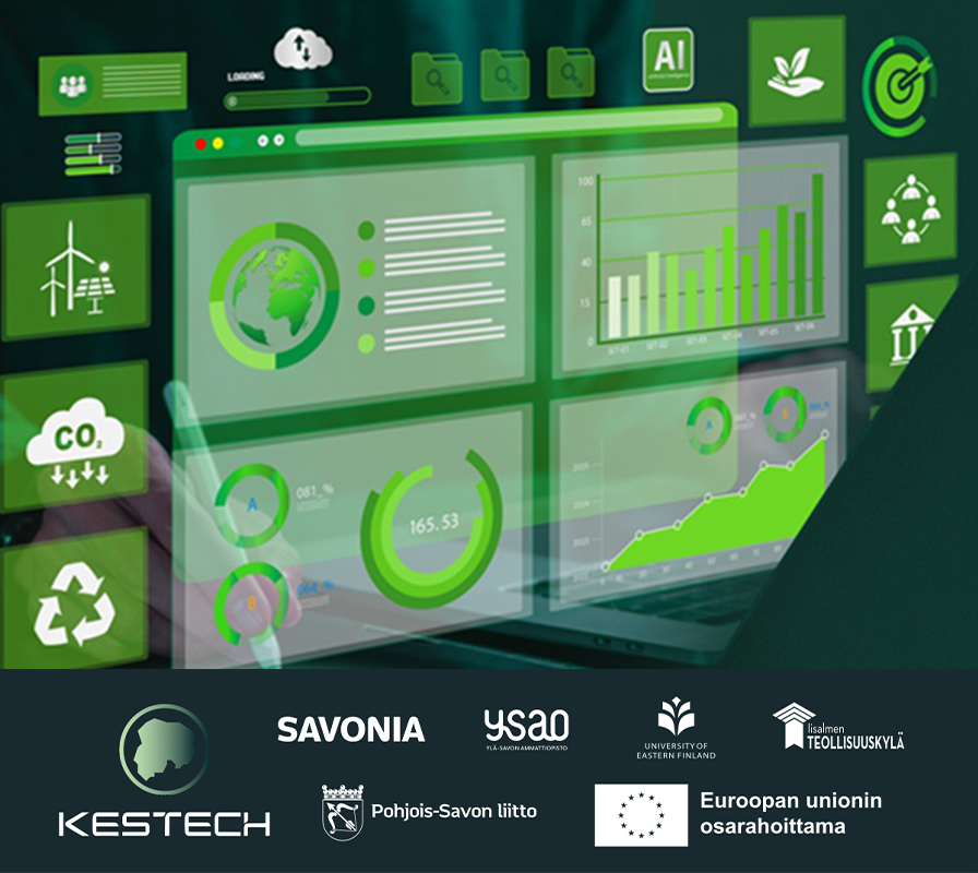 Logot Kestech, Savonia AMK, YSAO, UEF, Iisalmen teollisuuskylä, Pohjois-Savon liitto, Euroopan unionin osarahoittama